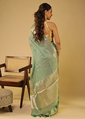 Green Tissue Silk Saree With Blouse Piece