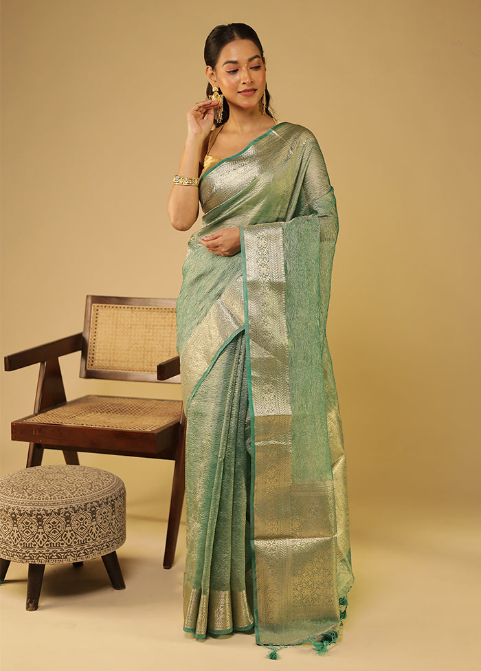 Green Tissue Silk Saree With Blouse Piece