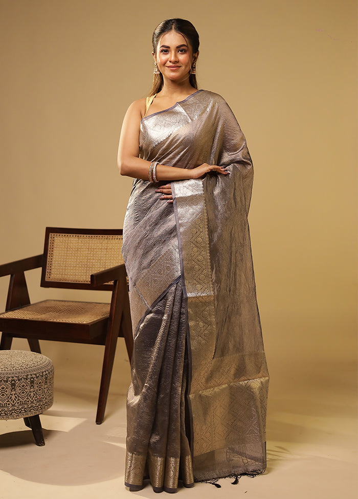 Grey Tissue Silk Saree With Blouse Piece