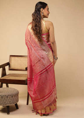 Pink Tissue Silk Saree With Blouse Piece