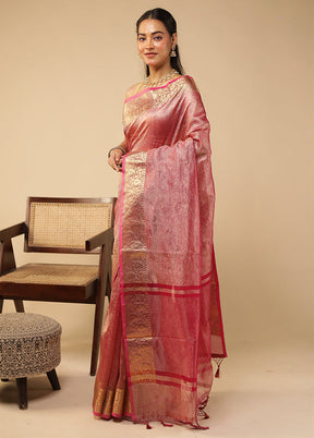 Pink Tissue Silk Saree With Blouse Piece