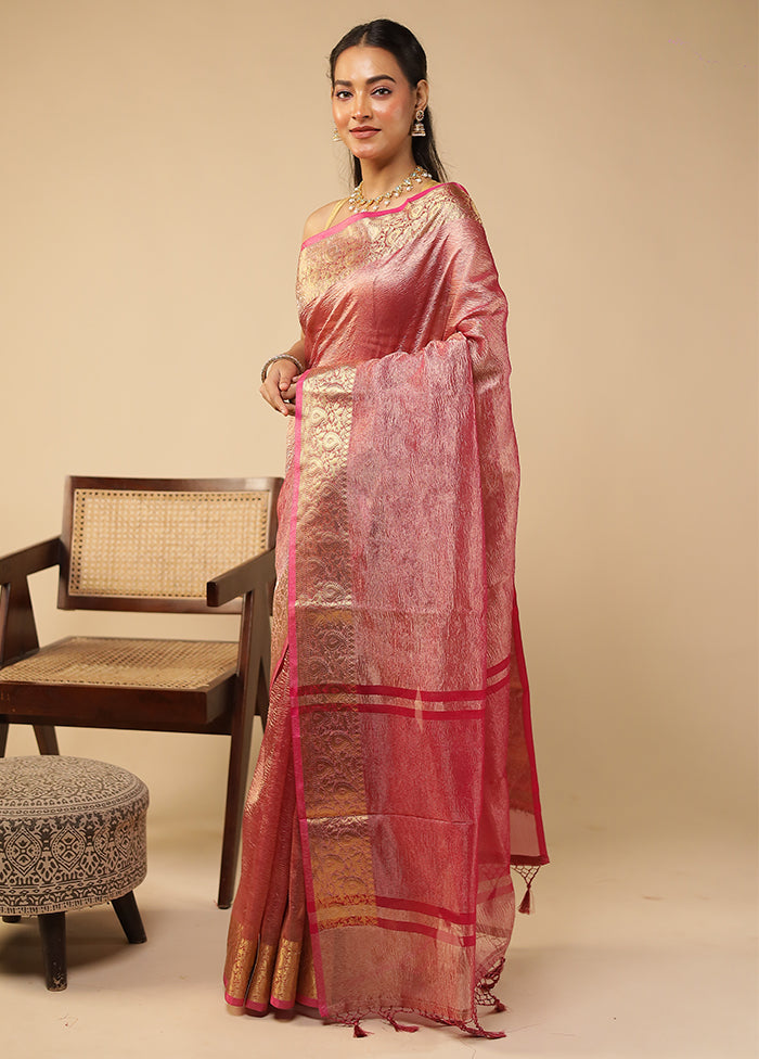Pink Tissue Silk Saree With Blouse Piece