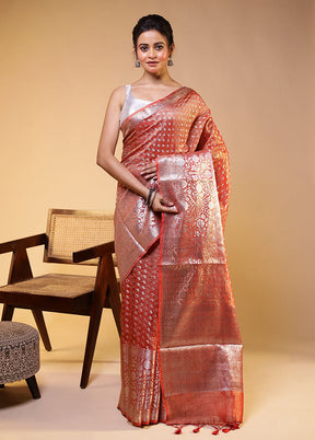 Rust Tissue Silk Saree With Blouse Piece