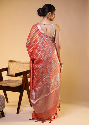 Rust Tissue Silk Saree With Blouse Piece
