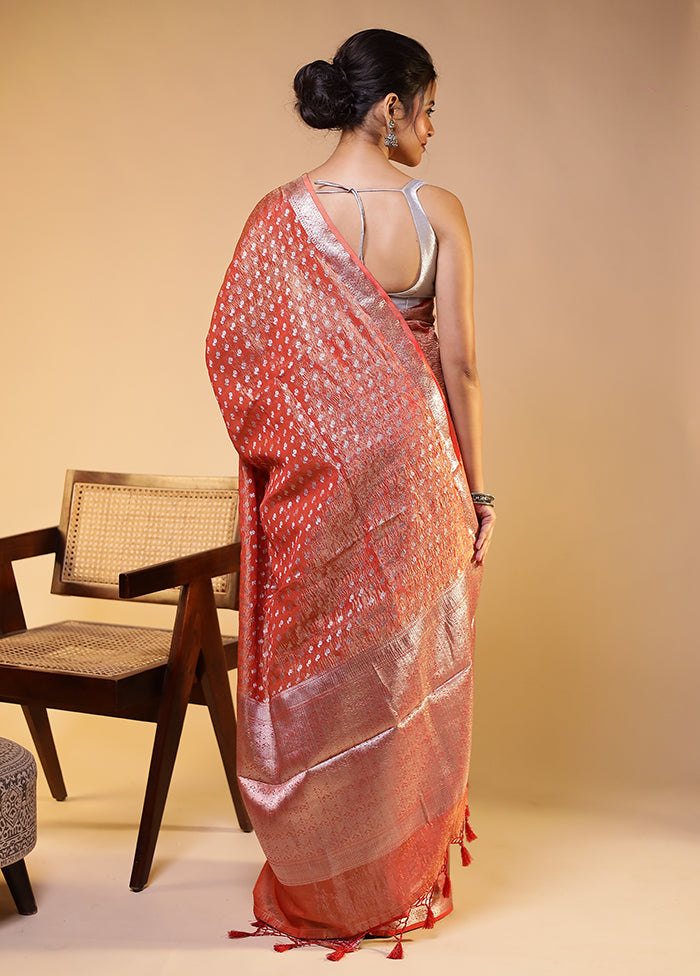 Rust Tissue Silk Saree With Blouse Piece