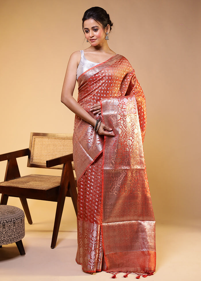 Rust Tissue Silk Saree With Blouse Piece
