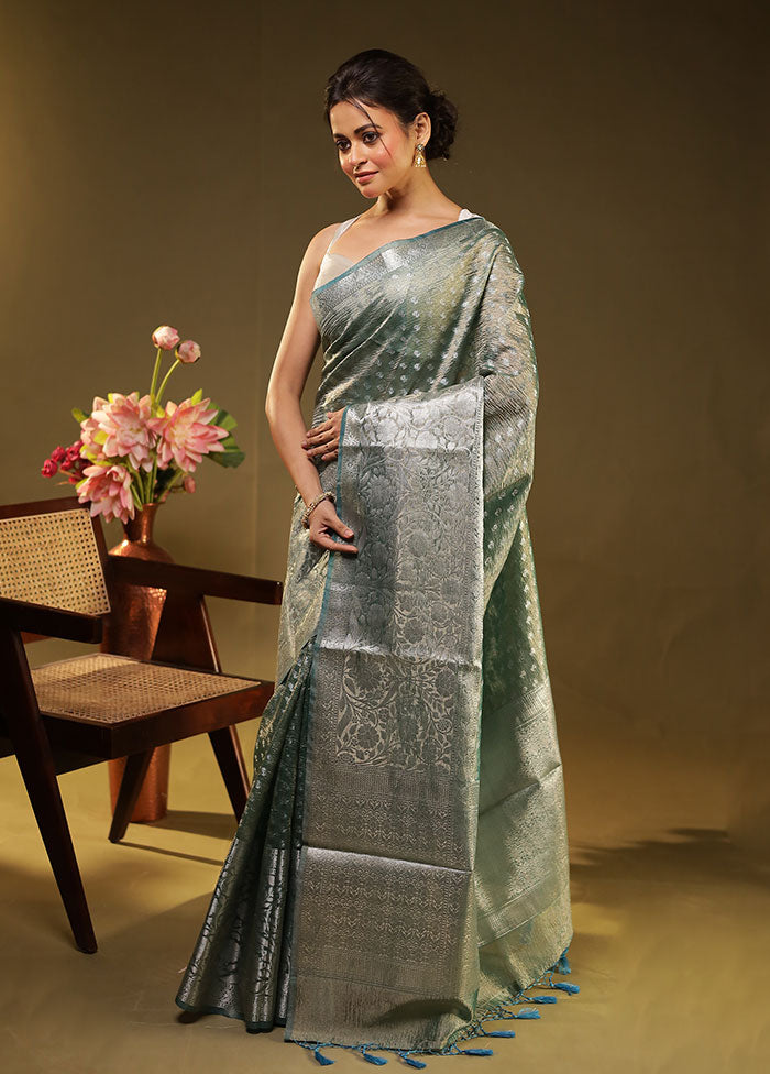 Green Tissue Silk Saree With Blouse Piece