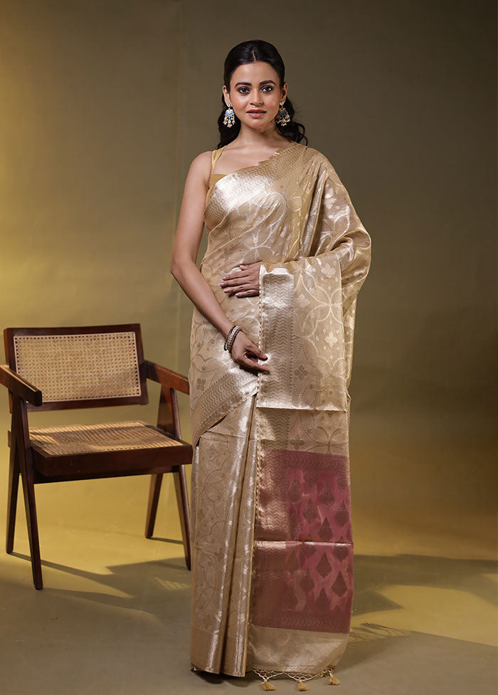 Cream Tissue Silk Saree With Blouse Piece