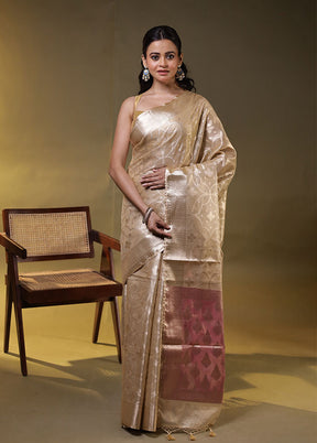 Cream Tissue Silk Saree With Blouse Piece