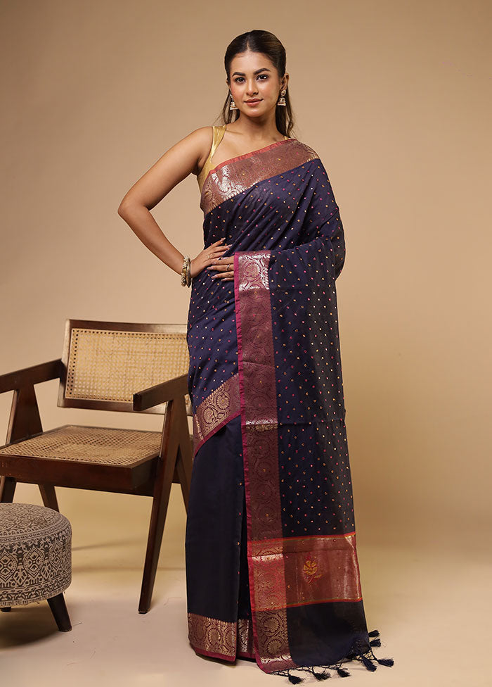 Blue Pure Cotton Saree With Blouse Piece