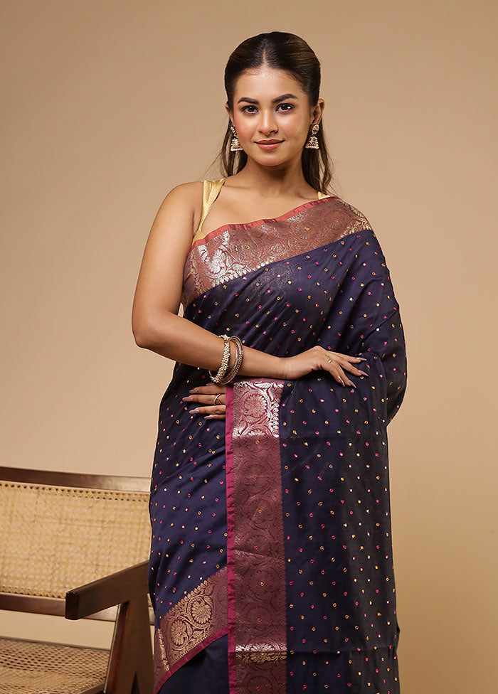Blue Pure Cotton Saree With Blouse Piece