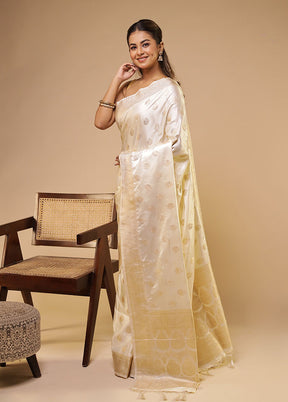 White Dupion Silk Saree With Blouse Piece