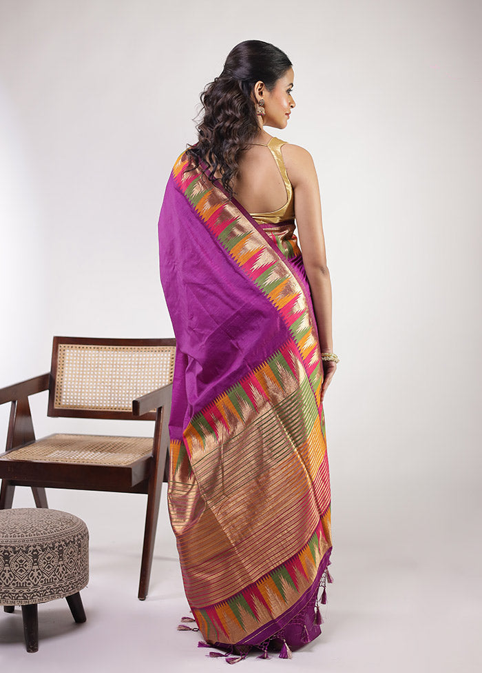 Purple Dupion Silk Saree With Blouse Piece