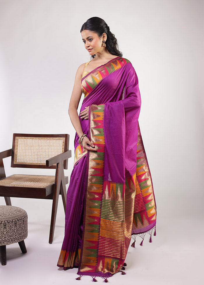 Purple Dupion Silk Saree With Blouse Piece