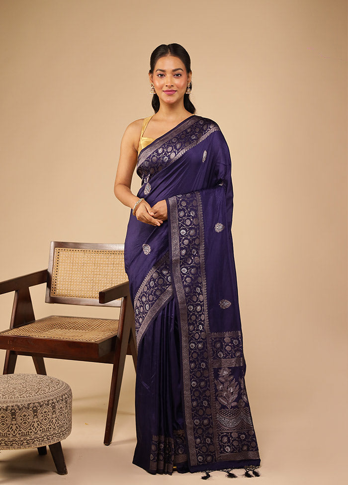 Blue Dupion Silk Saree With Blouse Piece