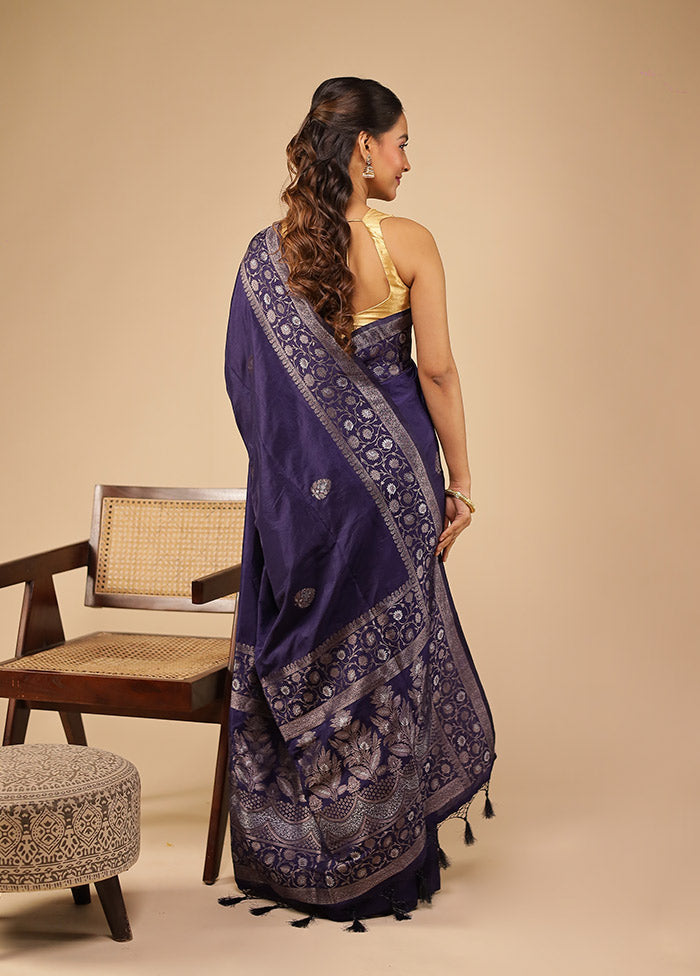 Blue Dupion Silk Saree With Blouse Piece