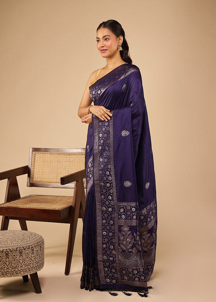 Blue Dupion Silk Saree With Blouse Piece