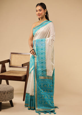 White Dupion Silk Saree With Blouse Piece