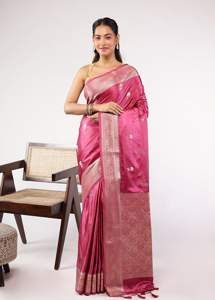 Pink Dupion Silk Saree With Blouse Piece