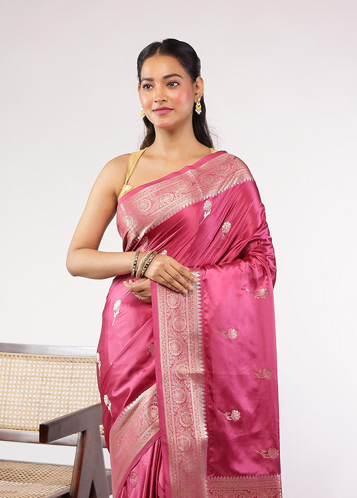 Pink Dupion Silk Saree With Blouse Piece