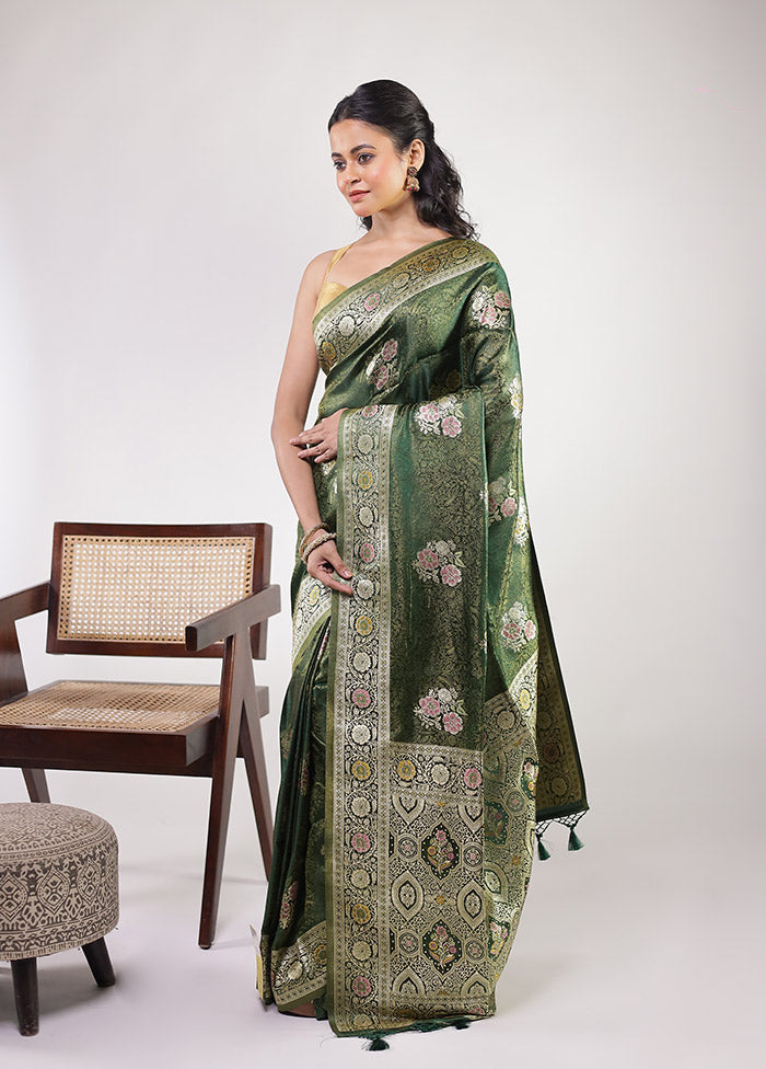 Green Dupion Silk Saree With Blouse Piece