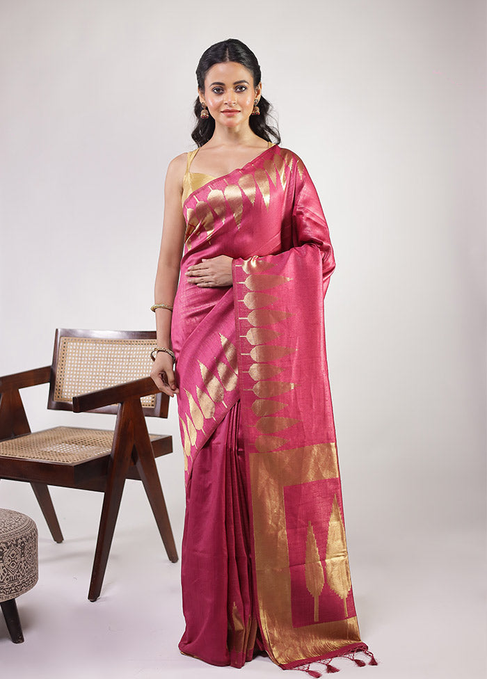 Pink Dupion Silk Saree With Blouse Piece
