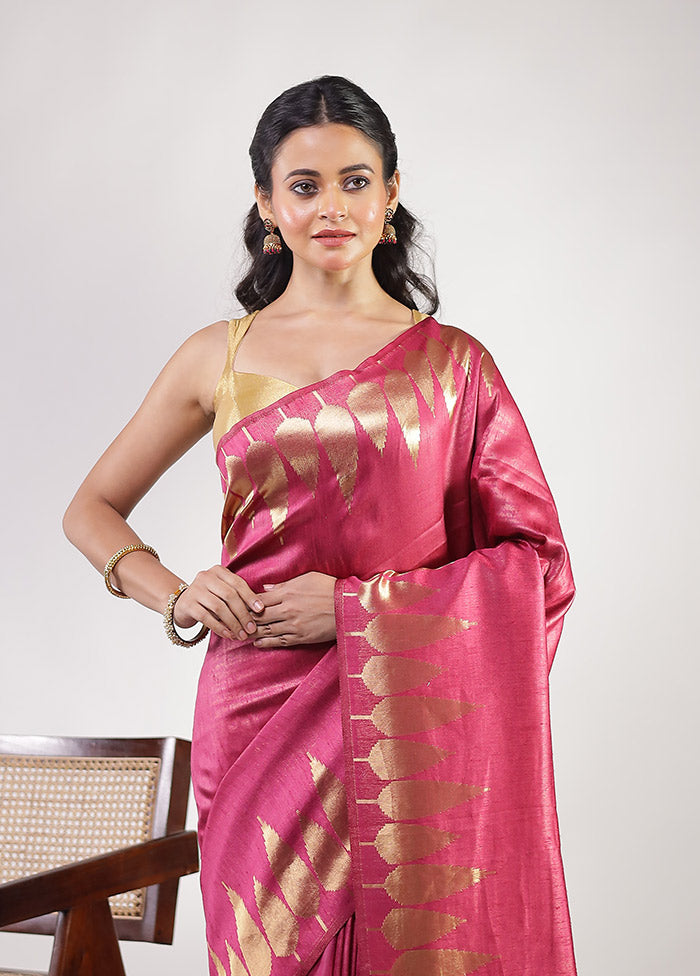 Pink Dupion Silk Saree With Blouse Piece