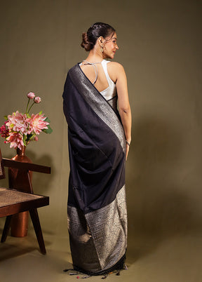 Black Dupion Silk Saree With Blouse Piece