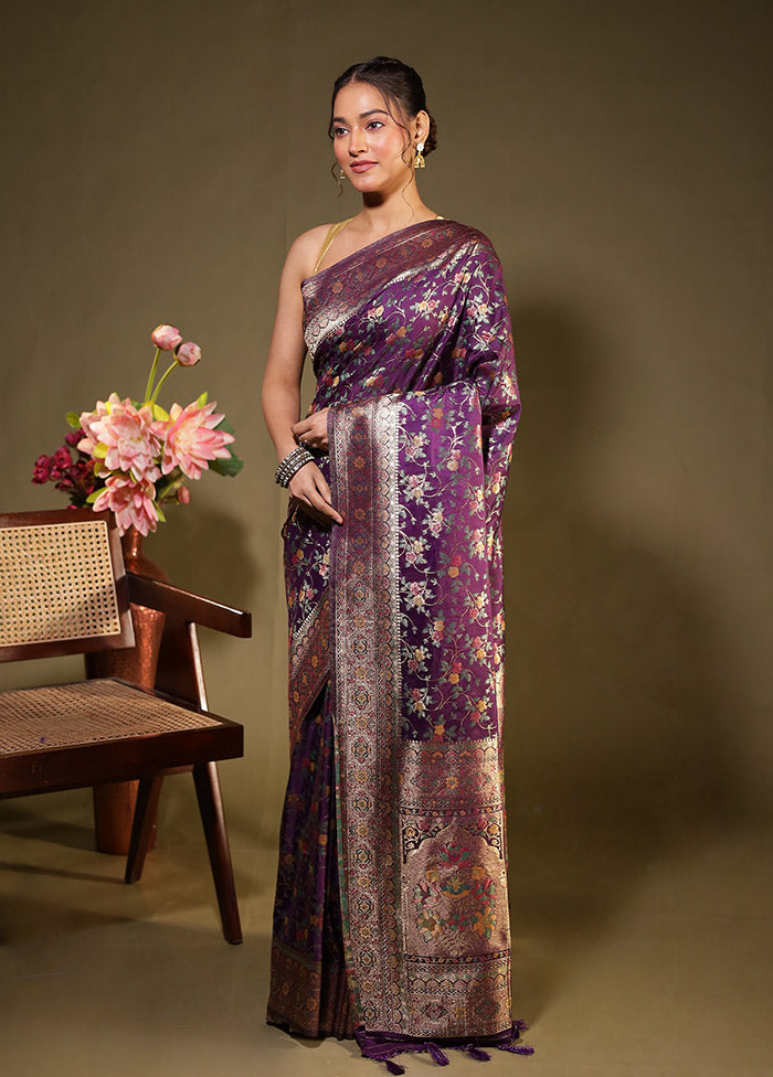 Purple Dupion Silk Saree With Blouse Piece