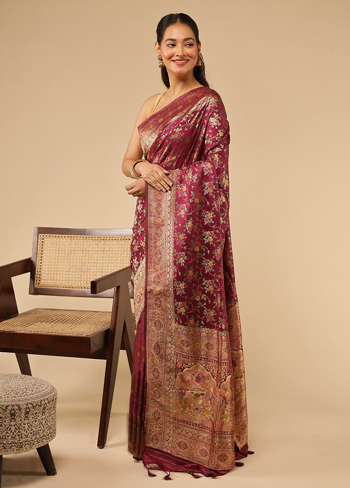 Maroon Dupion Silk Saree With Blouse Piece