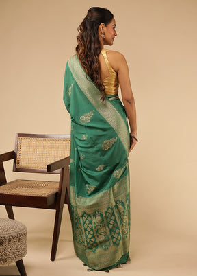 Green Dupion Silk Saree With Blouse Piece