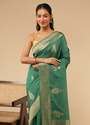 Green Dupion Silk Saree With Blouse Piece