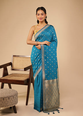 Blue Dupion Silk Saree With Blouse Piece