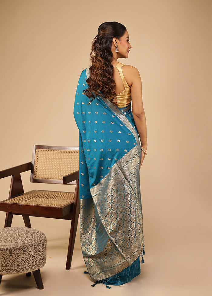 Blue Dupion Silk Saree With Blouse Piece