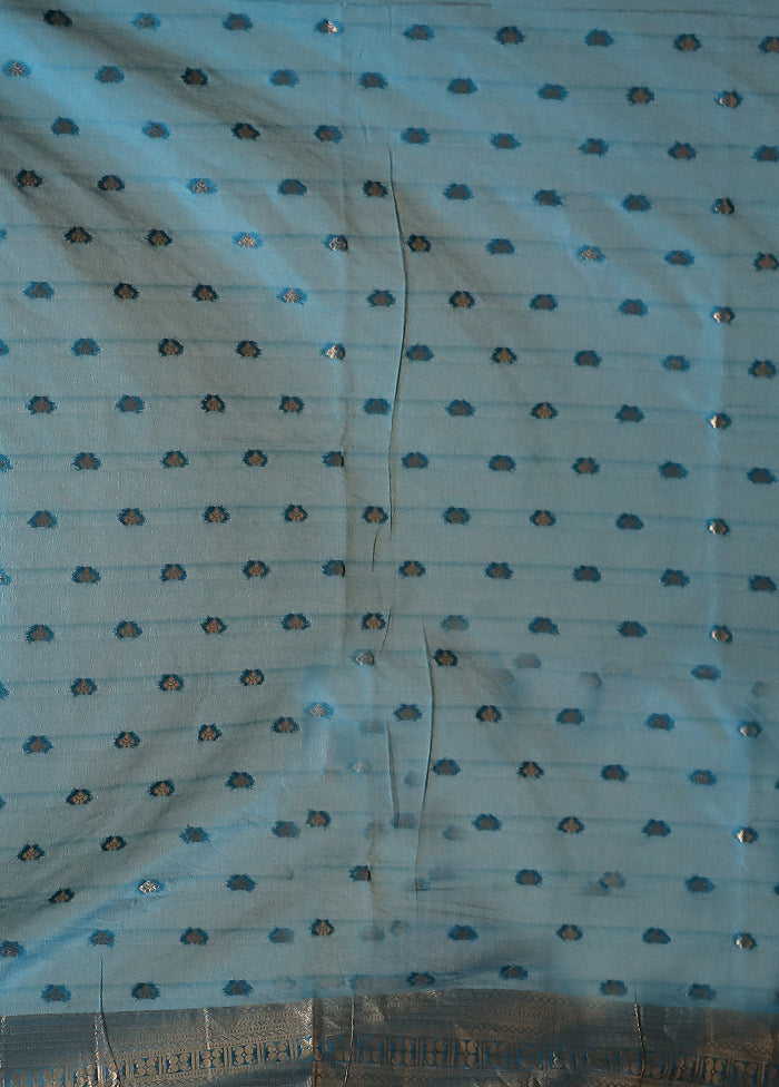 Blue Dupion Silk Saree With Blouse Piece
