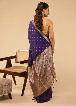 Blue Dupion Silk Saree With Blouse Piece