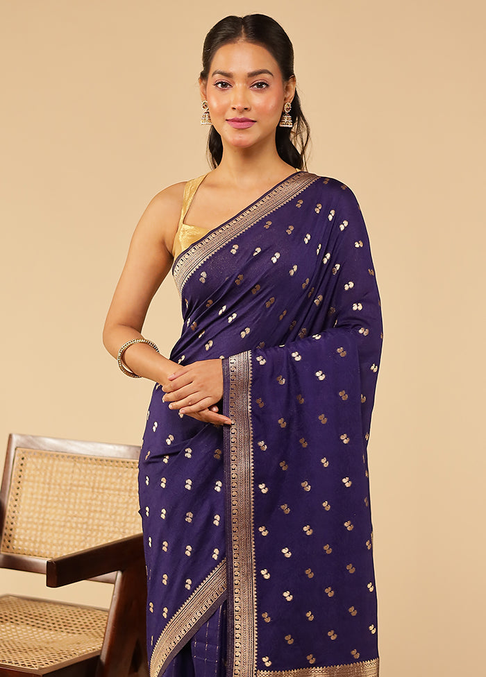 Blue Dupion Silk Saree With Blouse Piece