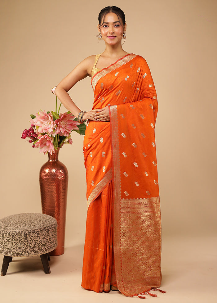Orange Dupion Silk Saree With Blouse Piece