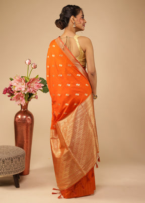 Orange Dupion Silk Saree With Blouse Piece