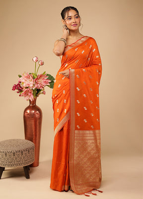 Orange Dupion Silk Saree With Blouse Piece