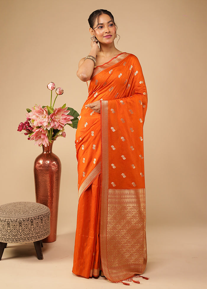 Orange Dupion Silk Saree With Blouse Piece