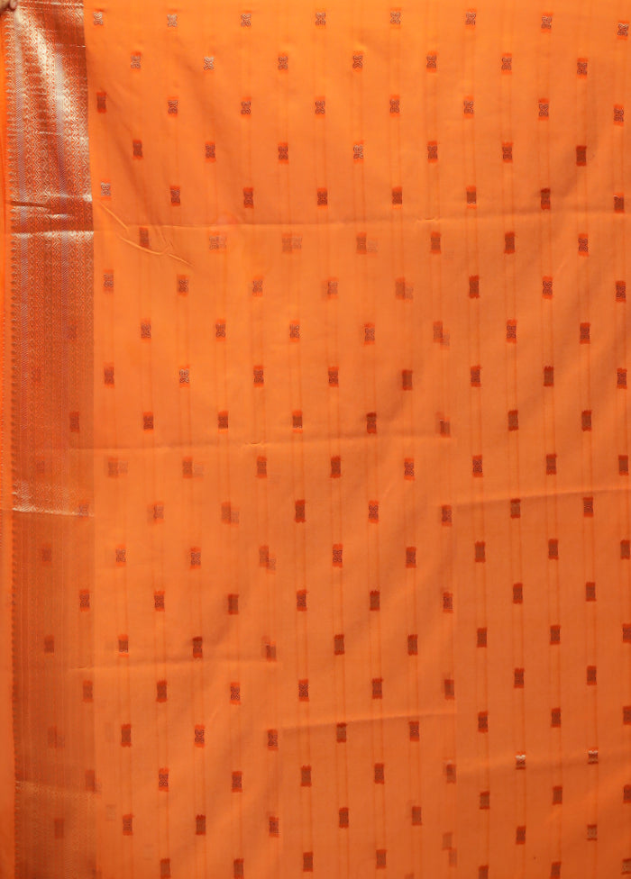 Orange Dupion Silk Saree With Blouse Piece