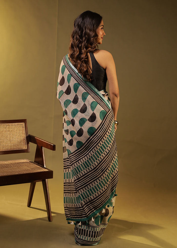Cream Linen Silk Saree With Blouse Piece