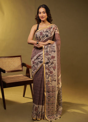 Purple Linen Silk Saree With Blouse Piece