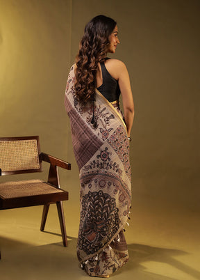 Purple Linen Silk Saree With Blouse Piece