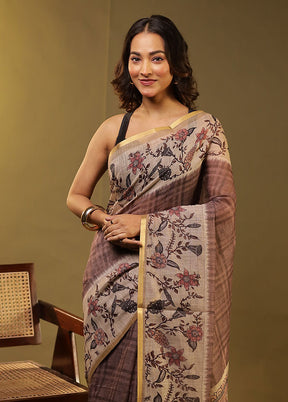 Purple Linen Silk Saree With Blouse Piece