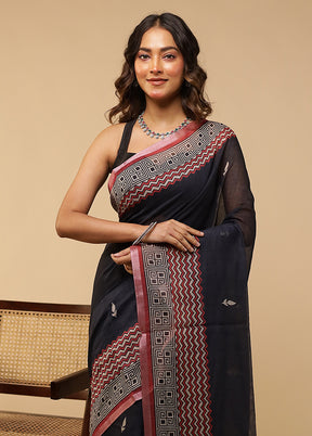Blue Linen Silk Saree With Blouse Piece
