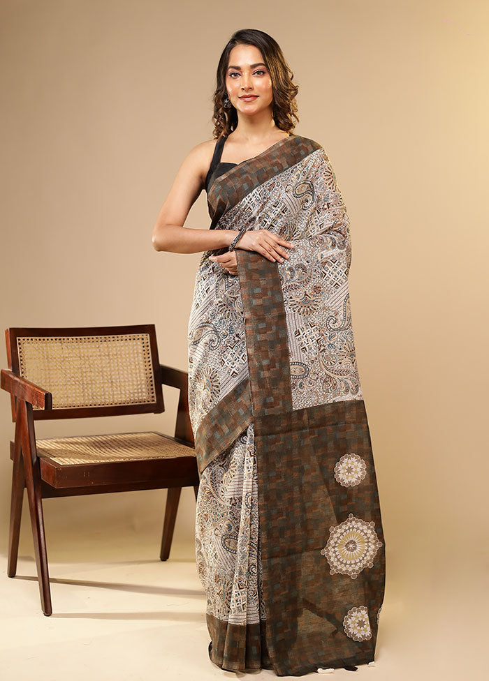 Grey Cotton Saree With Blouse Piece