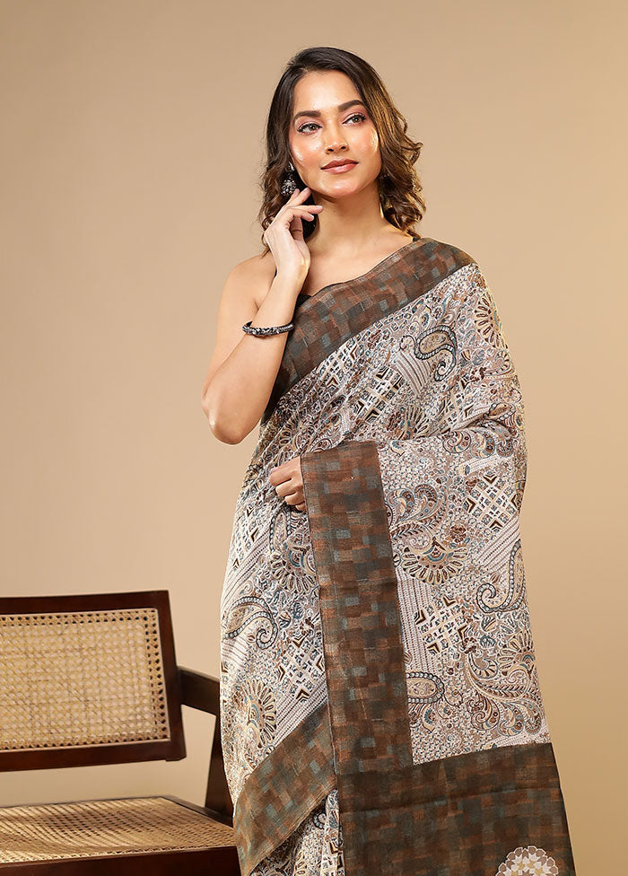 Grey Cotton Saree With Blouse Piece