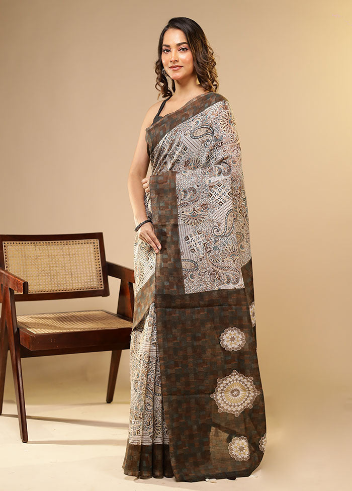 Grey Cotton Saree With Blouse Piece